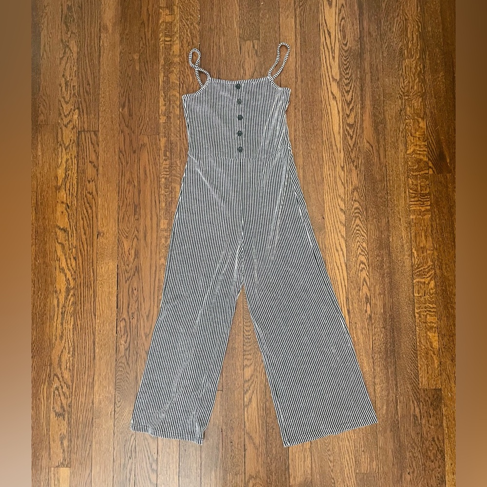 Caution To The Wind Stretchy Soft Striped Cropped Jumpsuit